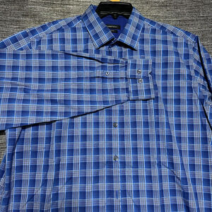 Bugatchi Button Up Shirt Men's L Blue Plaid Long Sleeve Classic Fit